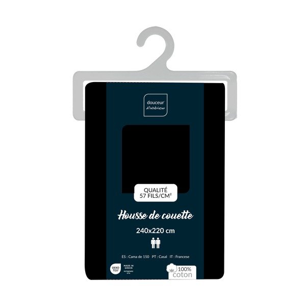 Must puuvillane tekikott kaheinimesevoodile/pikendatud voodile 240x220 cm Lina - douceur d'intérieur-image-2