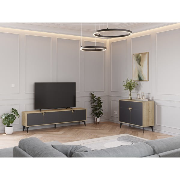 Tammedekooriga telerilaud must-puiduvärvi 180x51 cm Nola - Marckeric-image-1