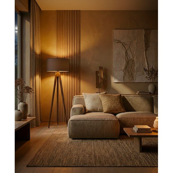 Must-pruun põrandavalgusti tekstiilist varjuga (kõrgus 153 cm) Tripod - Opviq lights-image-1