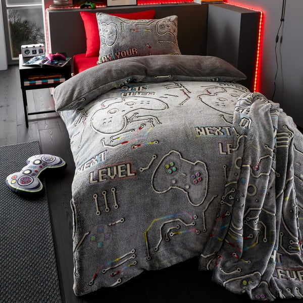 Hall mikroplüüsist helendava efektiga lastetekk 130x170 cm Game Over – Catherine Lansfield-image-1