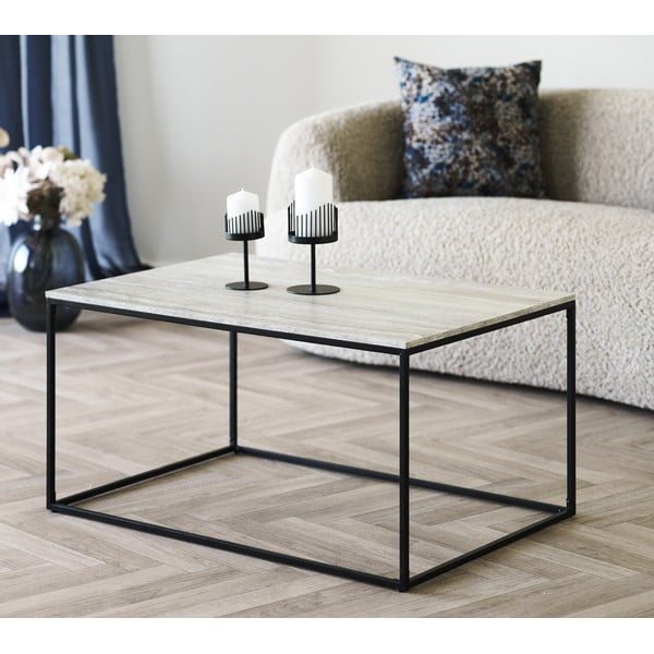 Must-beež kivimustriga diivanilaud 60x90 cm Vita – House Nordic-image-1