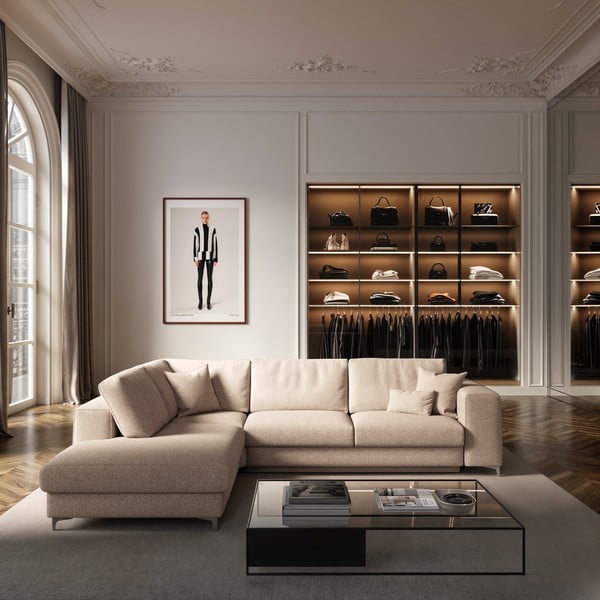 Beež bukleekangast panipaigaga nurgadiivanvoodi (vasak nurk/L-kujuline) Rene - Rodier-image-1