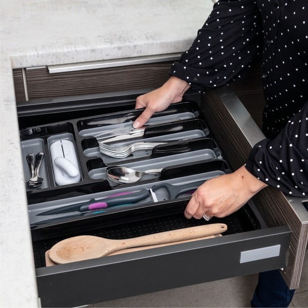 Musta ja halli värvi laiendatav plastist küljepaneel sahtlile 41,5 x 35 cm - Addis-image-3