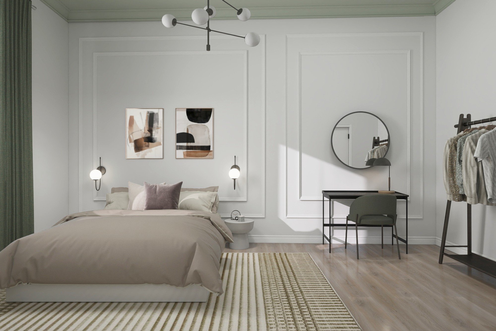 Disain töötab peente värvide ja nutika ruumijaotusega, kus magamistuba ja tööala toimivad kõrvuti loomulikult.